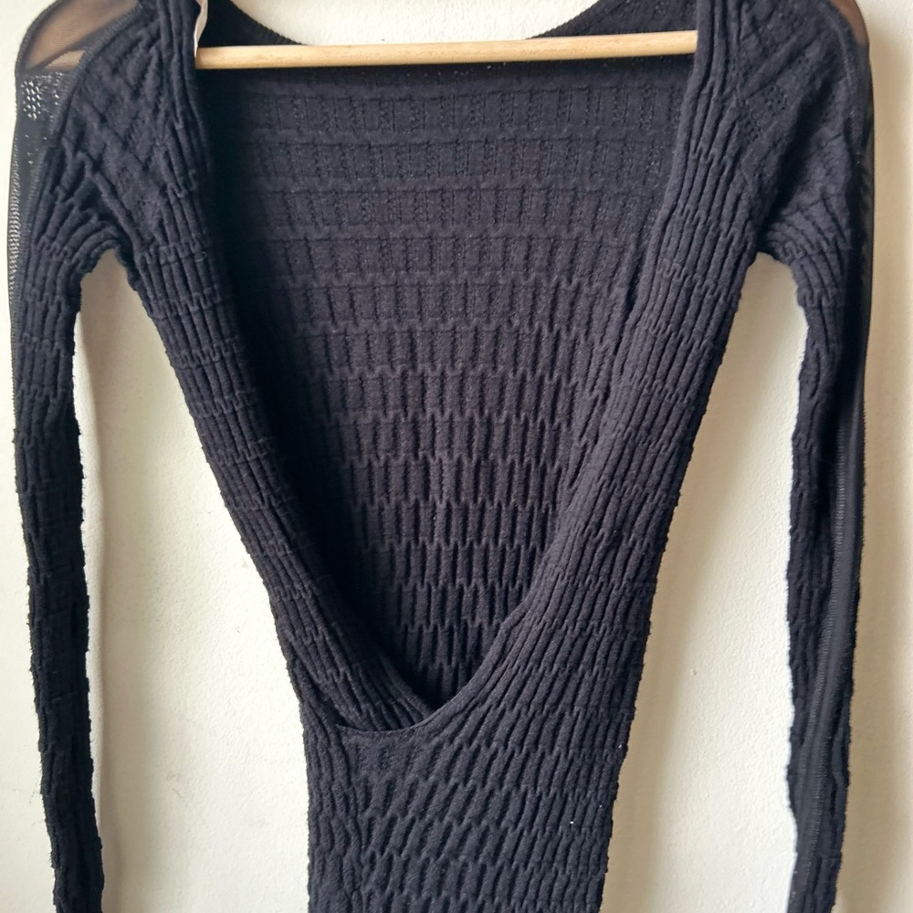 FREE PEOPLE Black Crochet Backless Top | Long Sleeve Stretch Evening Blouse - Picture 6 of 9